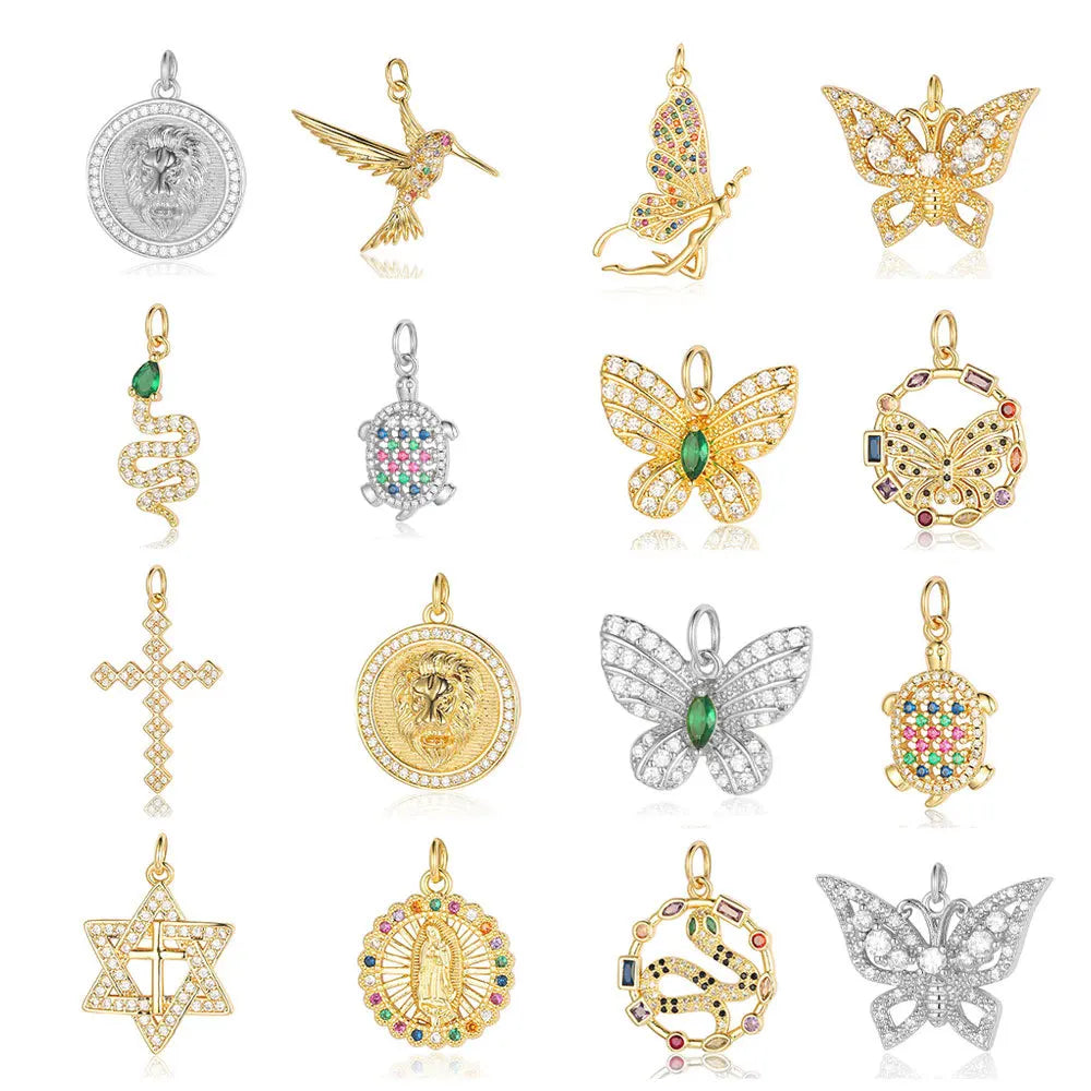 Beimai DIY Copper Zircon Jewelry Accessories OEM Pendant Featuring Snake Turtle Cross Butterfly Hummingbird for Children