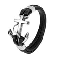 Trendy Retro Anchor Men Bangle Bracelet Genuine Leather Stainless Steel Woven Simple Handmade Jewelry OT-194