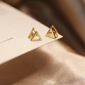 Simple Geometric 14K Gold Plated Pure 925 Sterling Silver Hollow Triangle Stud Earrings for Women Girls Jewelry