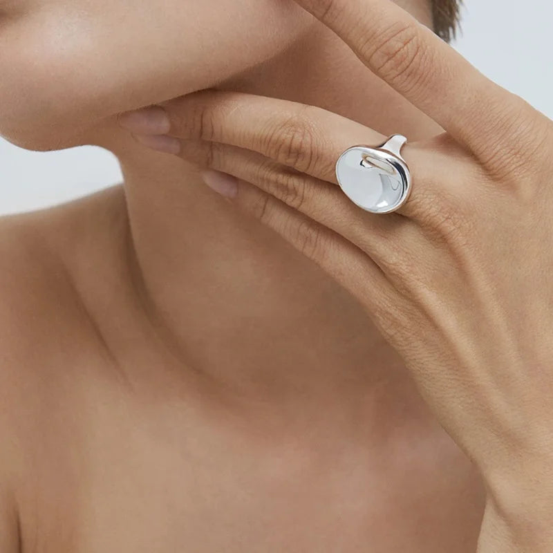 Women Jewelry Geometric Water Drop Shape 18K Gold Stainless Steel Signet Ring