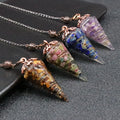 Best Selling Natural Healing Crystals Raw Jade Stone Chips Resin Pendulum Cone Shape Pendant Necklace