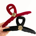 Velvet Flocking 13 cm Alloy Flower Claw Clip French Vintage Large Shark Claw Hair Clip Elegant Plastic Hair Clip for Women
