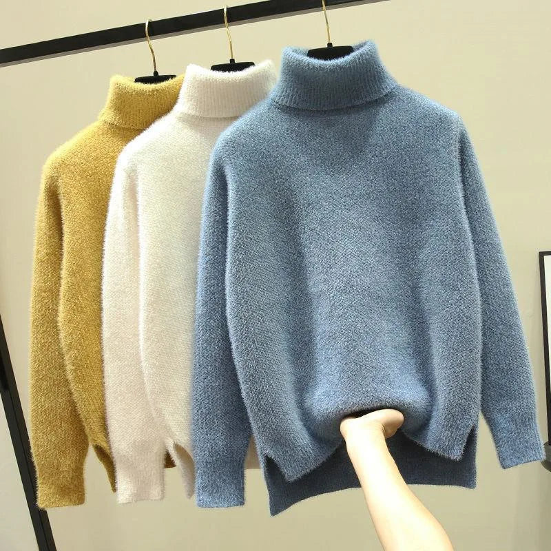 Women's Turtleneck Sweater a Mink-like Cashmere Knitted Top for 2025 Ladies Sweater for Winter