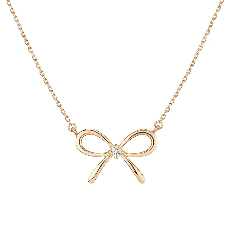 Wholesale Custom Chains Zircon 925 Silver Korean Bow Necklace Fine Jewelry Pendant Necklaces for Women