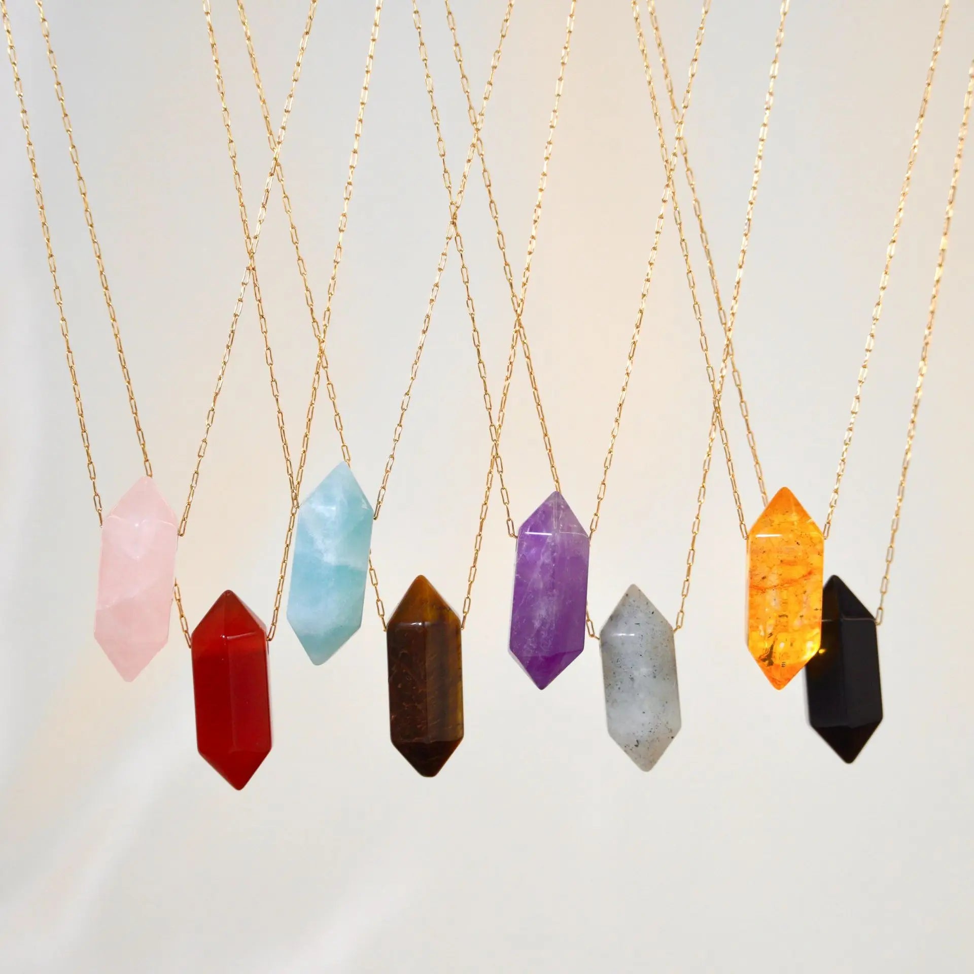 Real Stone Necklace Stainless Steel Chain Bullet Shape Healing Point Turquoise Crystal Quartz Natural Stones Necklace