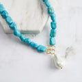 RINNTIN GMN48 Bohemian Natural Turquoise Baroque Shell Pearl Adjustable 925 Silver Necklace for Women Beaded Chains Necklace