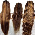 100% Brazilian Virgin Human Hair Transparent Swiss Lace Wig HD P4/27 Body Wave Curly Lace Front Wigs for Black Women
