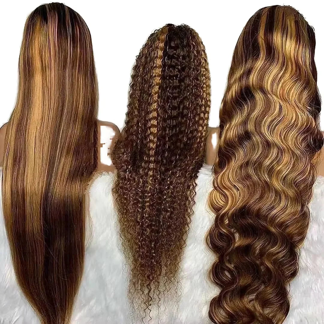 100% Brazilian Virgin Human Hair Transparent Swiss Lace Wig HD P4/27 Body Wave Curly Lace Front Wigs for Black Women