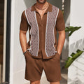 2025 Summer Men Knitwear Set Cool Suits Short Sleeve Shirt + Shorts Lapel Button Knitted Polo Men 2 Piece Set Pant Suits