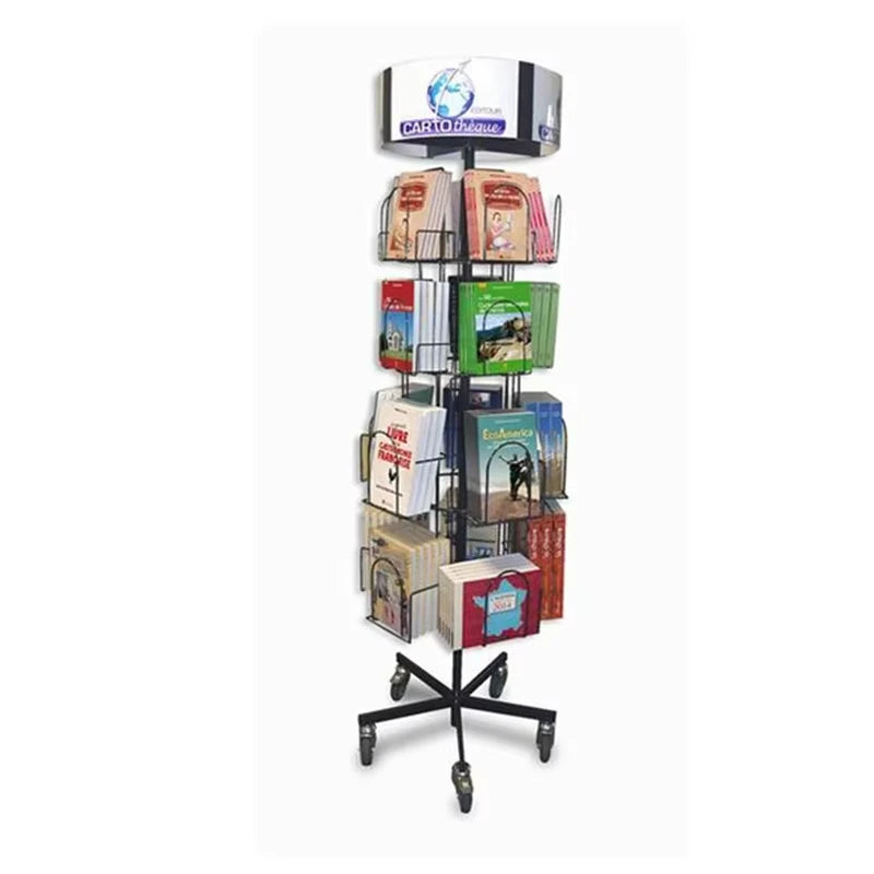 Floor Standing Bookstore Movable Metal Book and Magazine Holder Stand