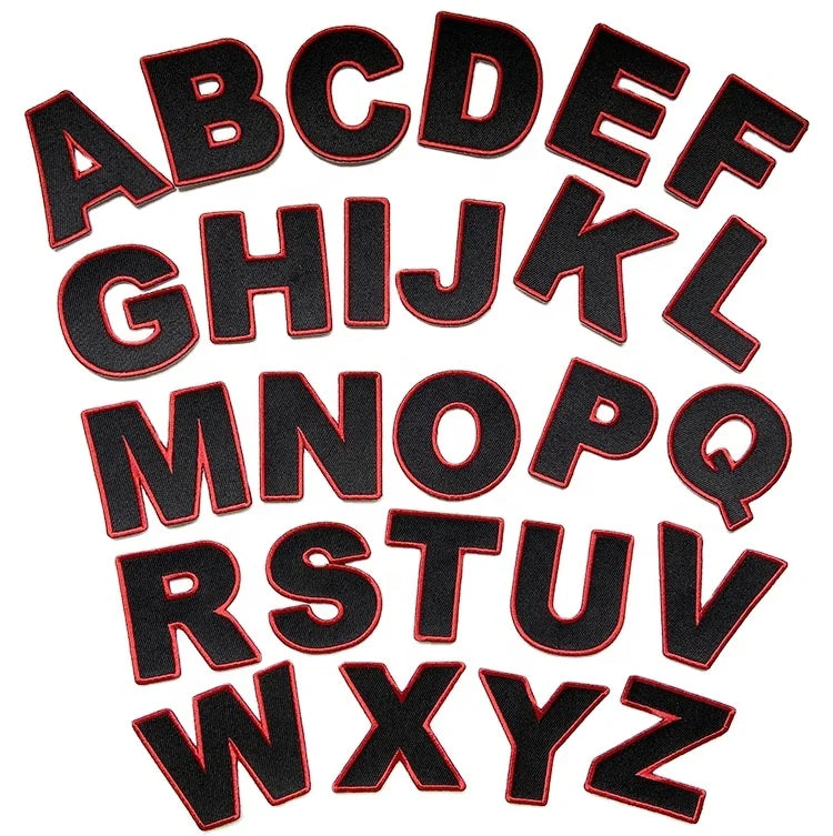 5cm High Embroidered Patches Black Twill With Red Thread Embroidered Iron on Hoodie Alphabet Letter Patch