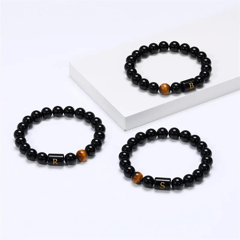 Handmade 12-Letter Beads Bracelet Natural Agate Stone Heart-Shaped Diamond Fashion Charm Jewelry for Men Couples Wedding Gifts