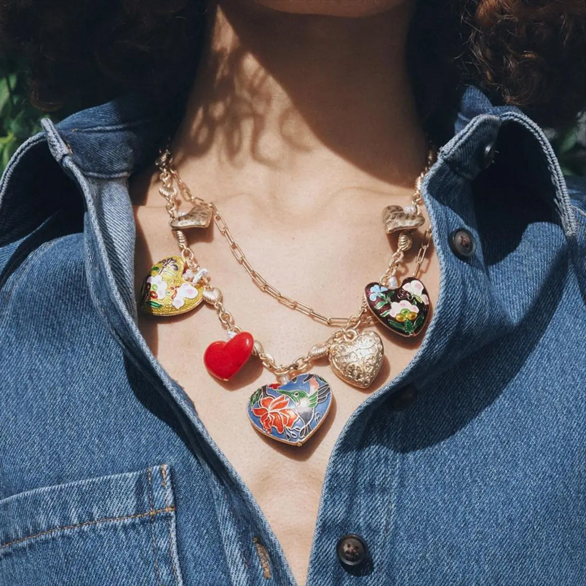 2025 New Arrival Fashion Jewelry Multi Layer Stacked Love Chili Bead Collar Chain Sun Bird Shell Pearl Pendant Heart Necklaces