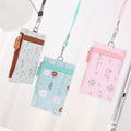Cartoon Print Leather Short Wallet Student Casual Lanyard Small Coin Purse Pu Slim Thin Business ID Card Bag with Hanging Rope