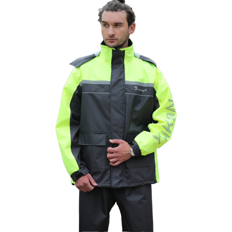 Hot Sale Waterproof Polyester Men Motorcycle Rain Suit Rain Coat for Adult in Fishing Hiking