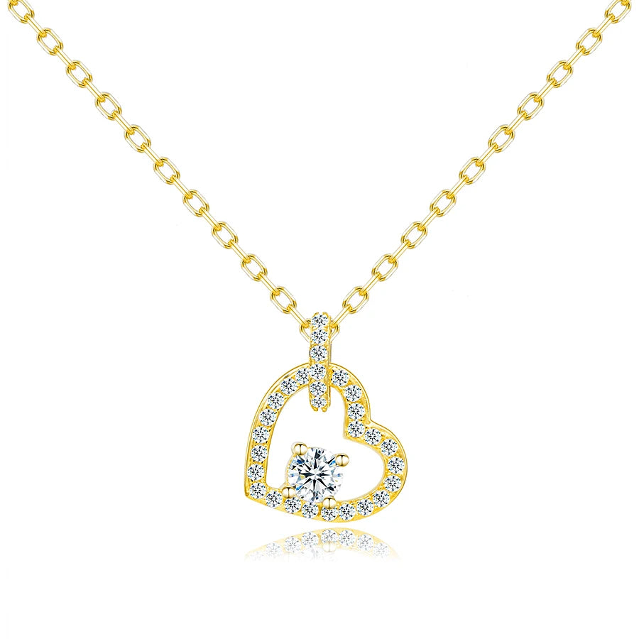 Gold Plated Heart Shaped with Shinny CZ Stone Necklace 925 Silver Fine Jewelry Necklace for Women