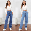 Women's High Waist Blue Washed Streetwear Jeans Vintage 90's Cowboy Denim Pants Straight Leg-Casual Style for Summer Autumn
