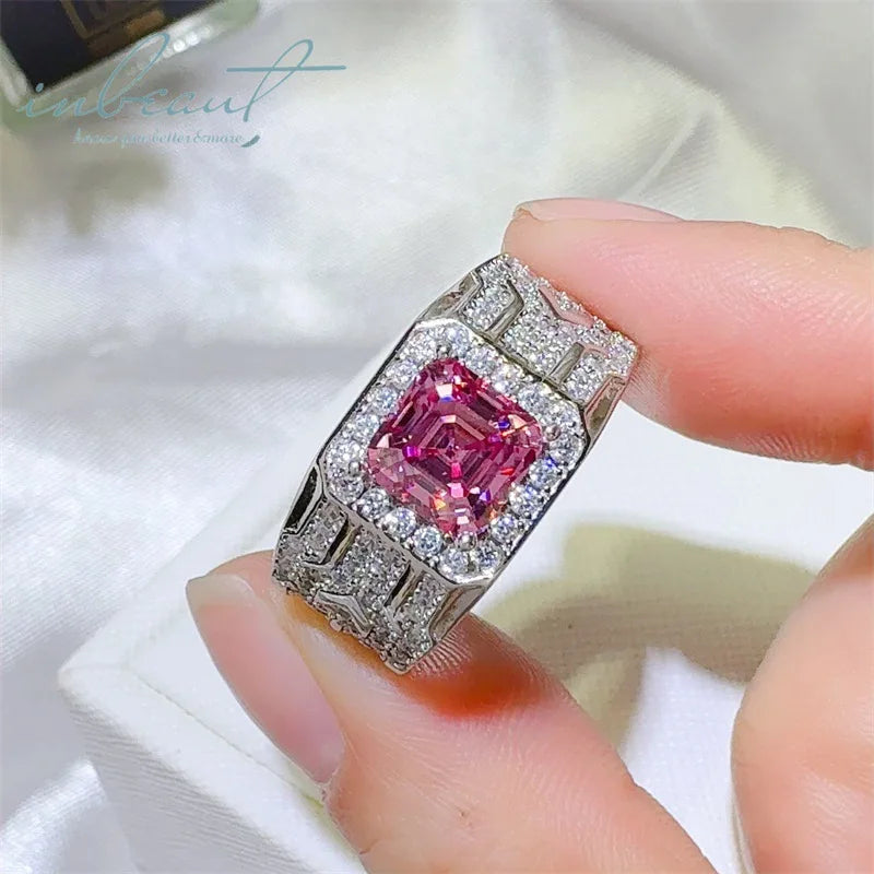Silver 925 Original 2 Carat Brilliant Ascher Cut Diamond Test Past Pink Moissanite Wedding Ring for Men Women Fine Jewelry