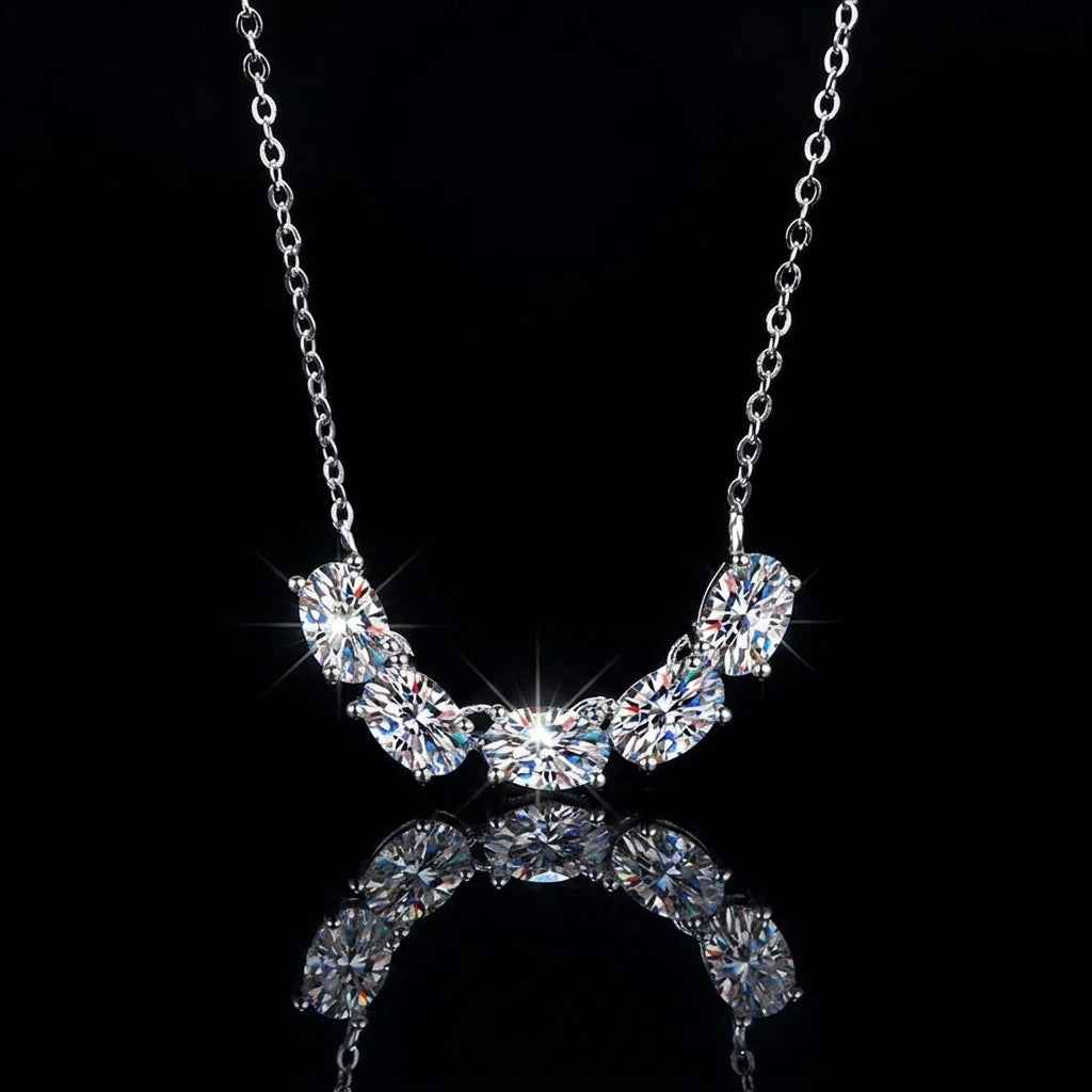 Luxury S925 Sterling Silver Oval Cut Row Diamond VVS D Color GRA Moissanite Smile Necklace for Women Engagement Wedding Jewelry