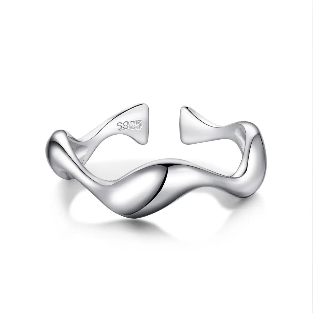 Personalized Women S925 Sterling Silver Ring Rhodium Plated Daily Wear Jewelry Polish Irregular Open Adjustable Rings for Women