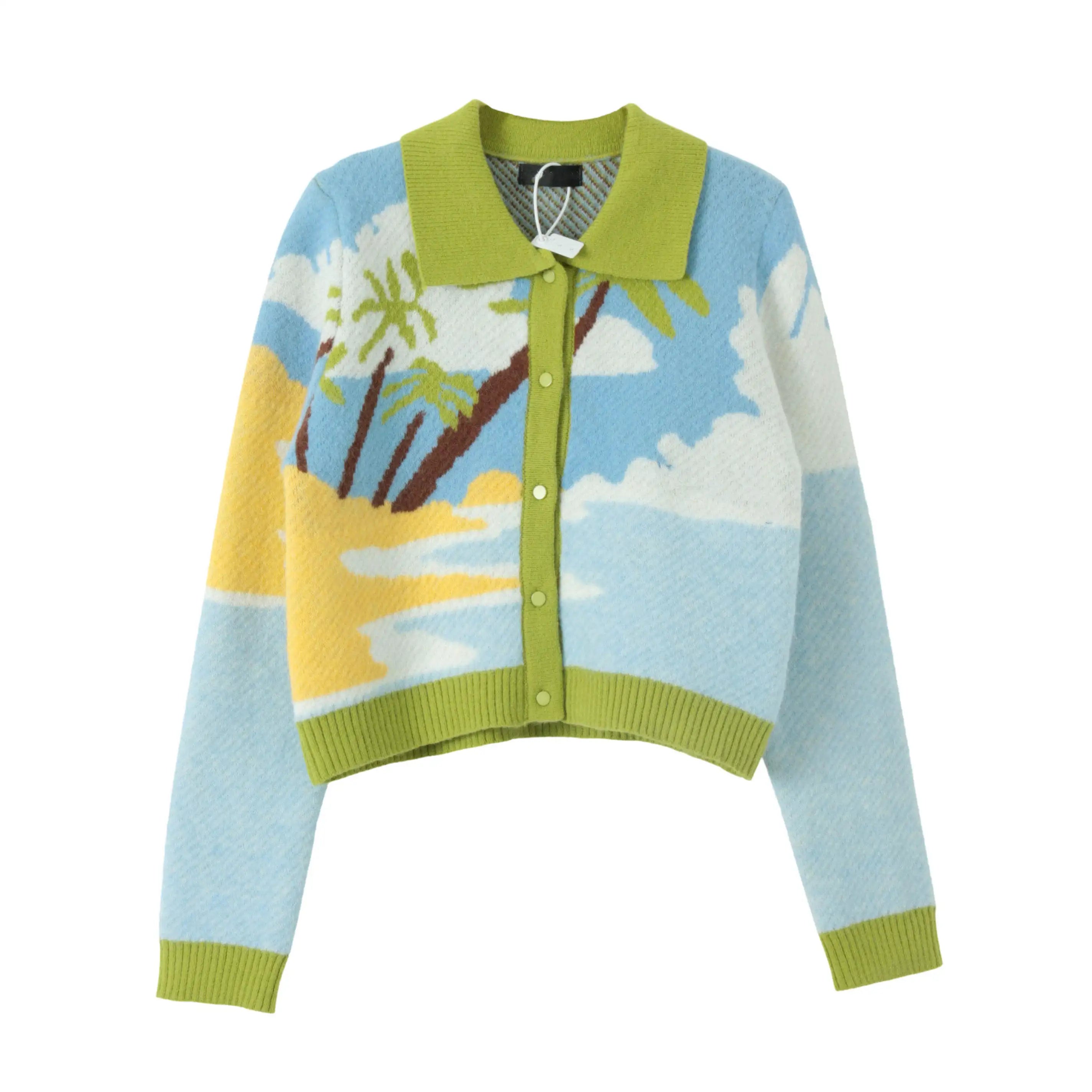 Custom OEM & ODM Sweater Women Jacquard Design Knitwear Ladies Knitted Girls Cotton Knit Top Women Cardigan Sweater Coat
