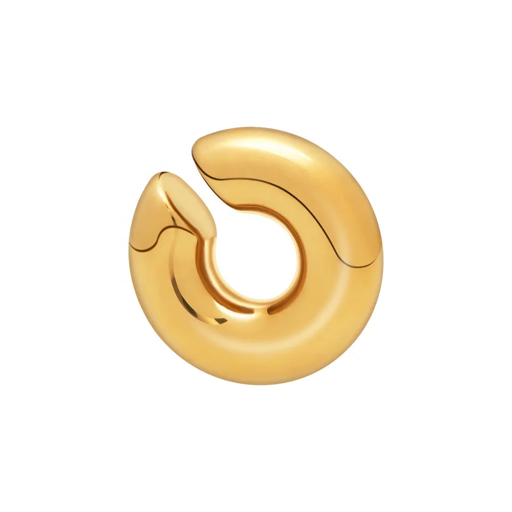 Latest 18K Gold Plated Stainless Steel Jewelry Gold Color Hollow Tube Ear Clip HipHop Punk Single Earrings E231450