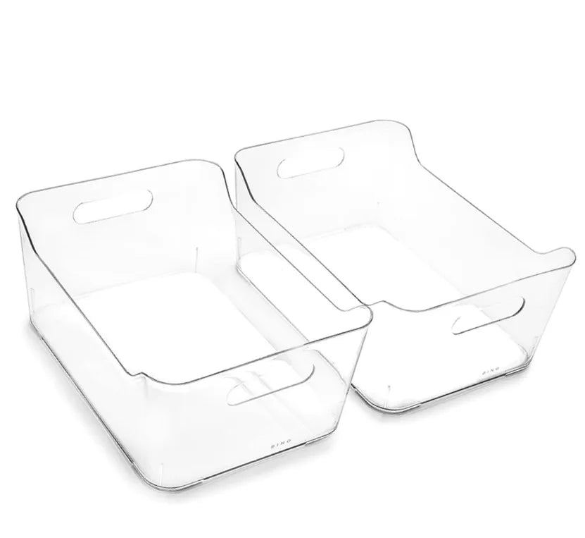 2-Pack Large Clear Storage Bins Handles Plastic Box Set Home Office Fridge  Organization Container