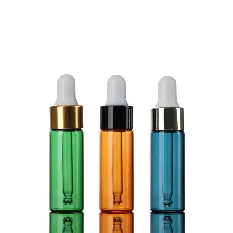 Wholesale 1/2/3/4/5/10ml Colorful Transparent Cosmetic Glass Vial with Silver Collar Dropper Lid