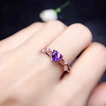 Huitan Sweet Heart Royal Purple Gemstone Zircon Double Layer Rings Lovely Girls Beautiful Woman Rose Gold Heart Rings