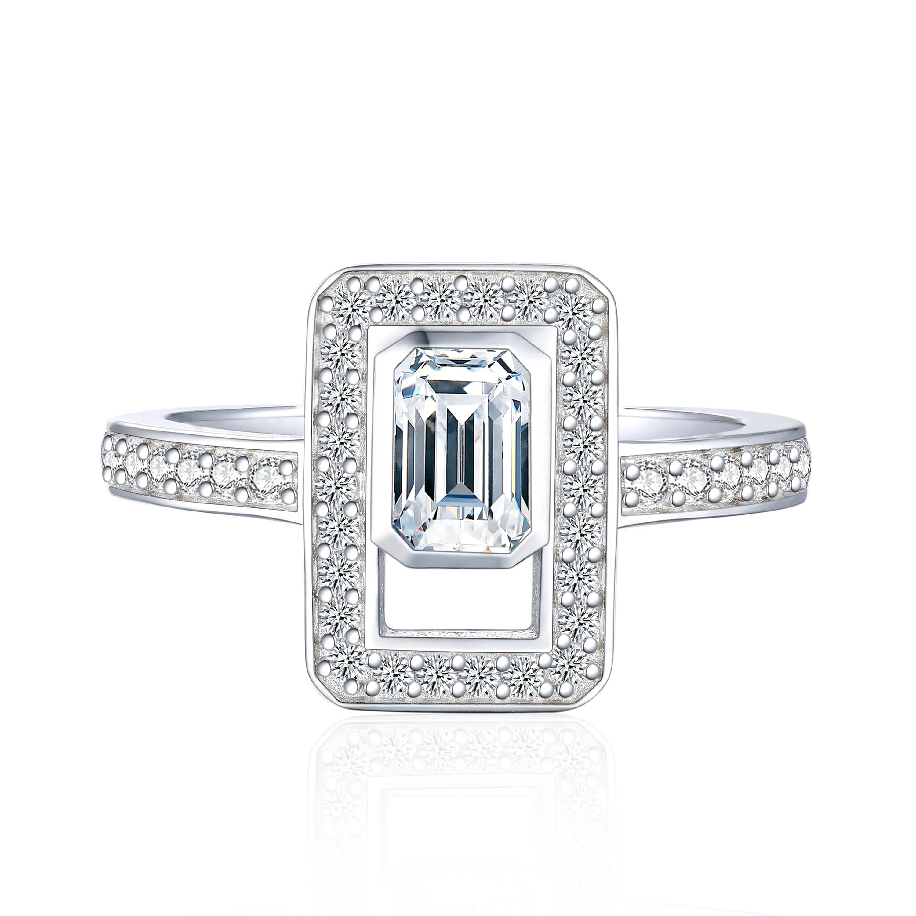 Classic Style Wedding Jewelry Rings Women 925 Sterling Silver Rhodium Plated Minimalist Engagement Crystal Luxury Couple Ring