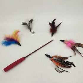 OEM Supplier Luxury Eco-Friendly Colorful Cat Toy Stick Retractable Fishing Rod Feather Interactive Cat Teaser Wand Toy Bundle