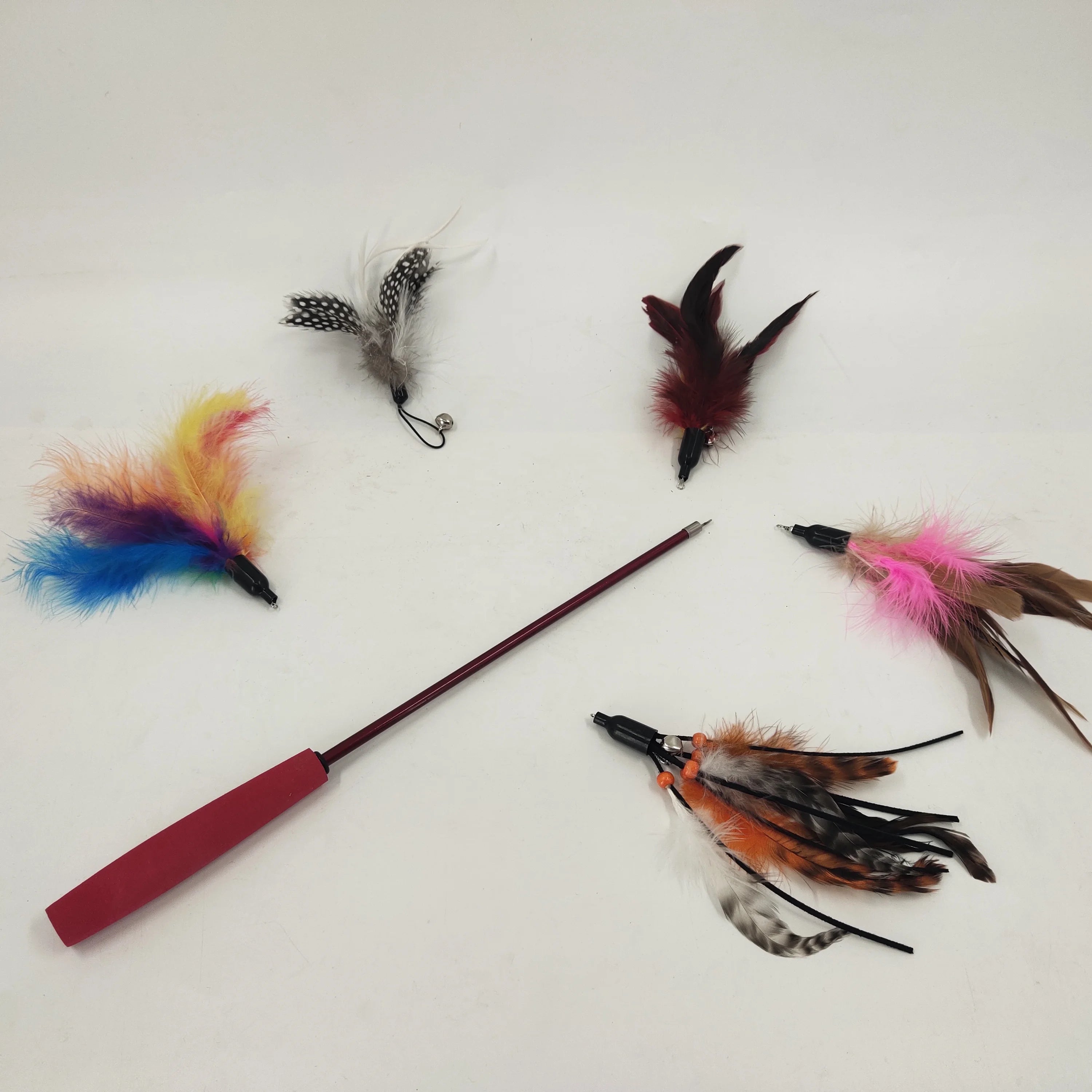OEM Supplier Luxury Eco-Friendly Colorful Cat Toy Stick Retractable Fishing Rod Feather Interactive Cat Teaser Wand Toy Bundle