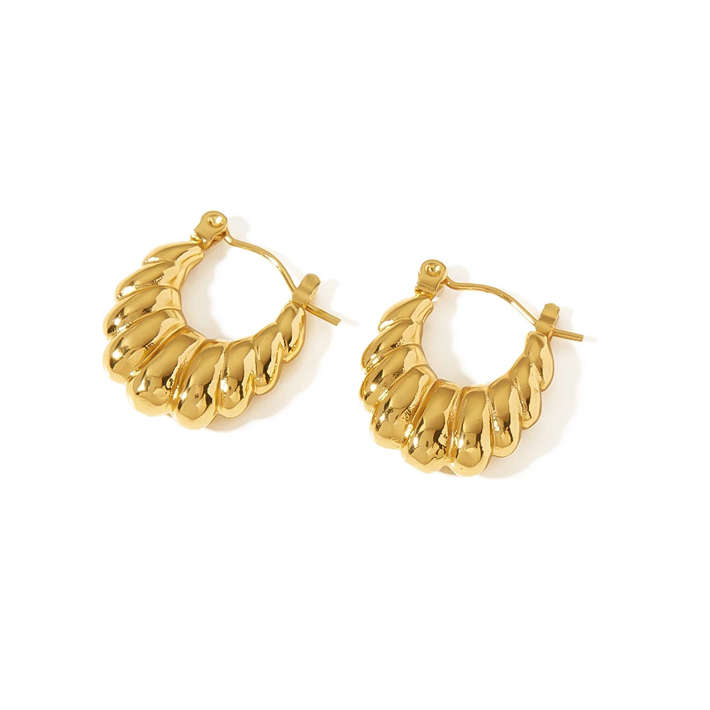Geometric Irregular 18K Gold Plating Stainless Steel Bold Croissant Hoop Earrings U Shaped Twisted Earrings for Women