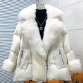 OFTBUY 2024 Women's Genuine Sheep Leather Jacket High Quality Real Cashmere White Goose Hair Winter Short Suit with Collar
