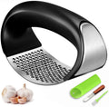 Innovative New Stainless Steel Garlic Press Classic Rocker Mincer Crusher with Peeler and Scraper Metal Garlic Chopper