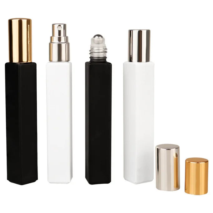 Hot Sell Gold Sliver Black Sprayer Perfume square Spray Bottle Matte White Black square 10ml Empty Glass square Spray Bottle