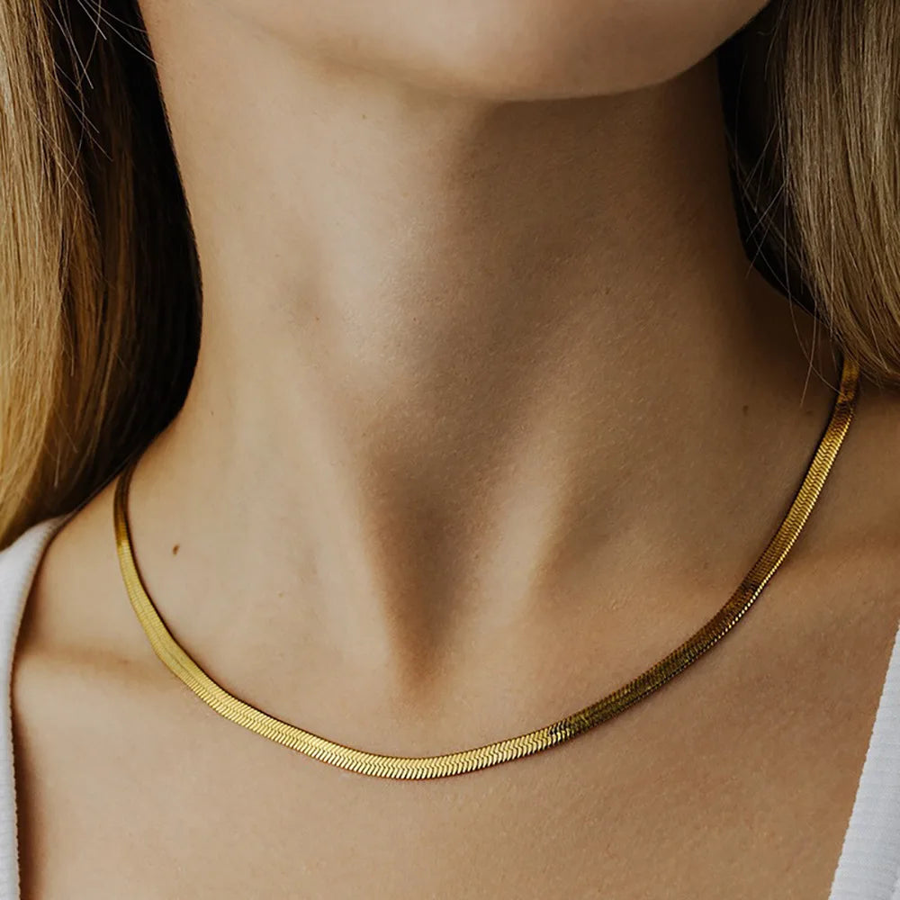 Valentines Day 4mm 18 Inches to 24 Inches  Stainless Steel Gold Plated Snake Chain Necklace Choker
