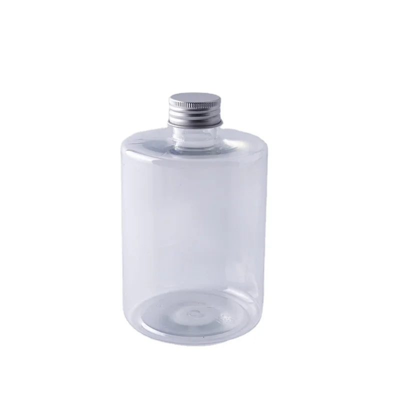 Transparent PET Plastic 28mm 500ml Flat Shoulder Beverage Bottle with Aluminum Cap for Water Liquid Juice Vodka Screw Seal Type