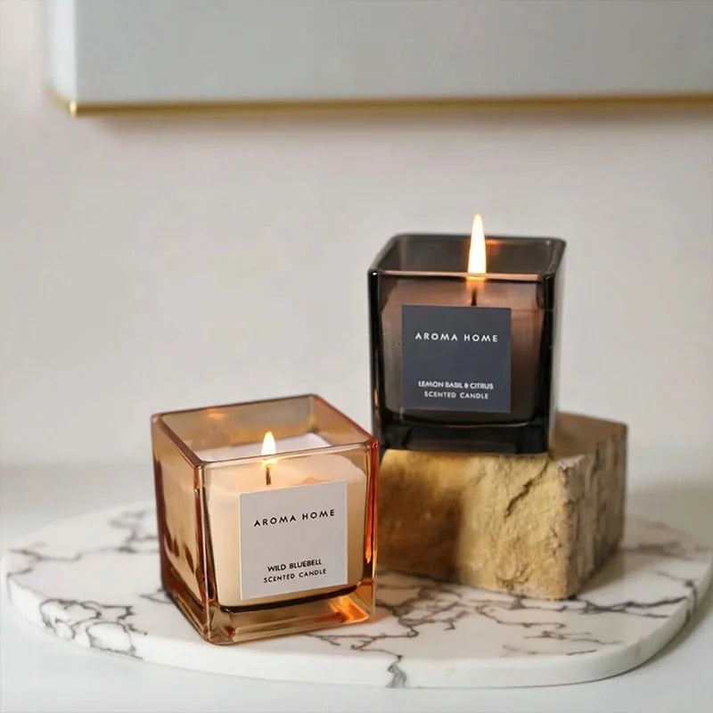 Custom Bars Yoga Meditation Wedding Gift Aromatherapy Candle Luxury Square Glass Jar Soy Wax Scented Candles