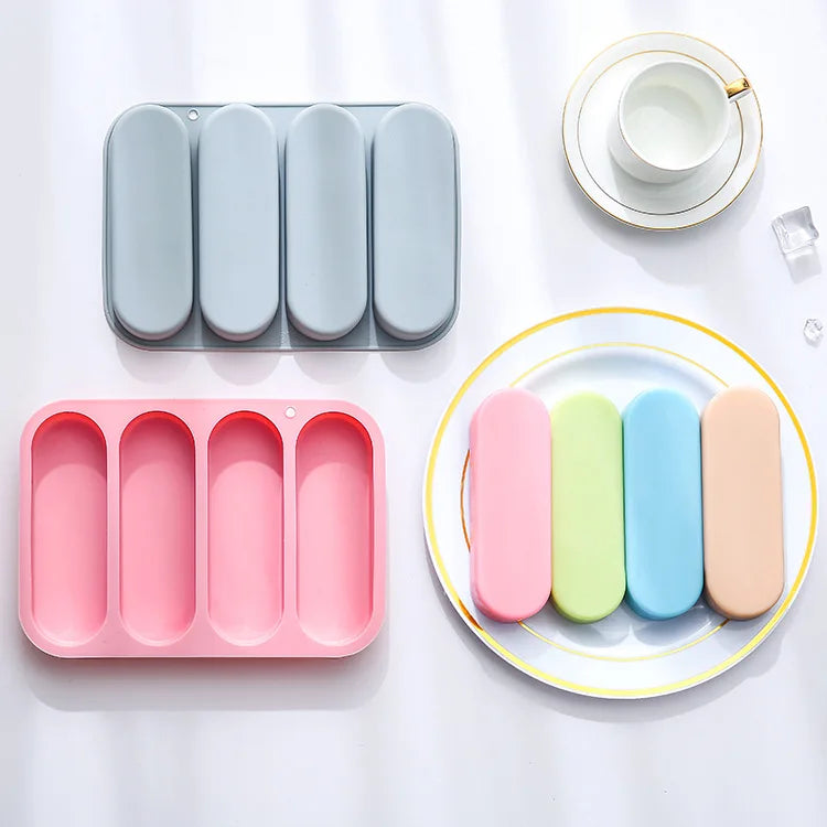 4-Grid Strip Silicone Mold Food Grade Rectangular Baking Pan for Puff Baguette Cake Baking Tool for Bakers