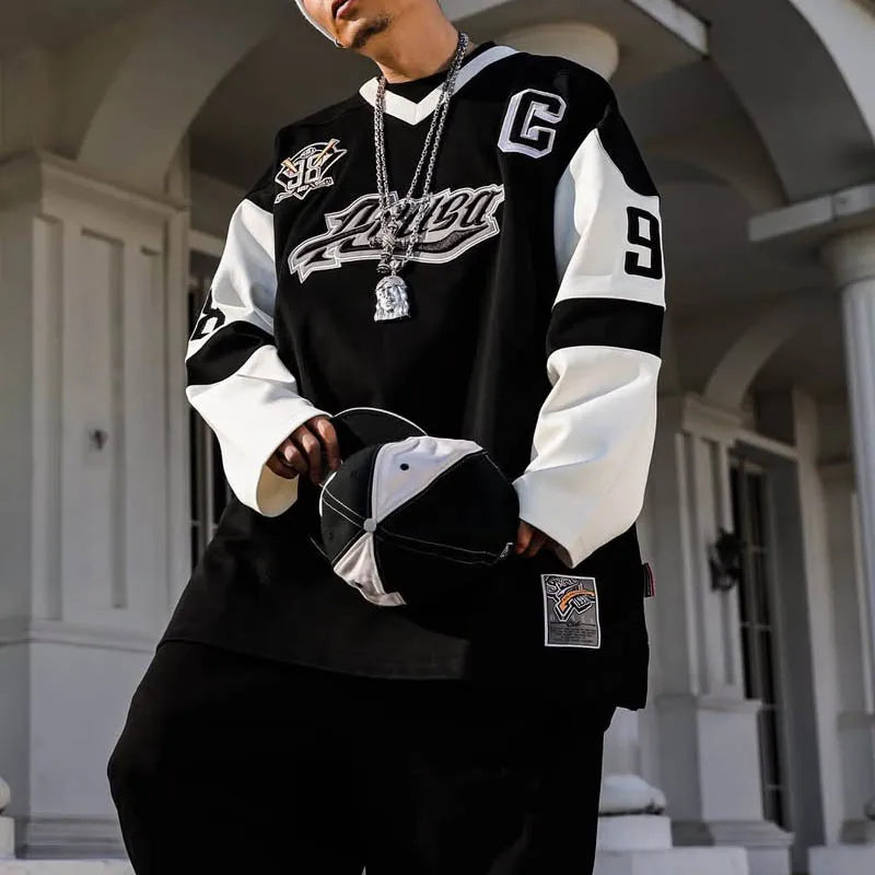 Wholesale Custom Y2K Streetwear Hip Hop Summer Retro Sweat Hockey Mesh Long Sleeve Jersey