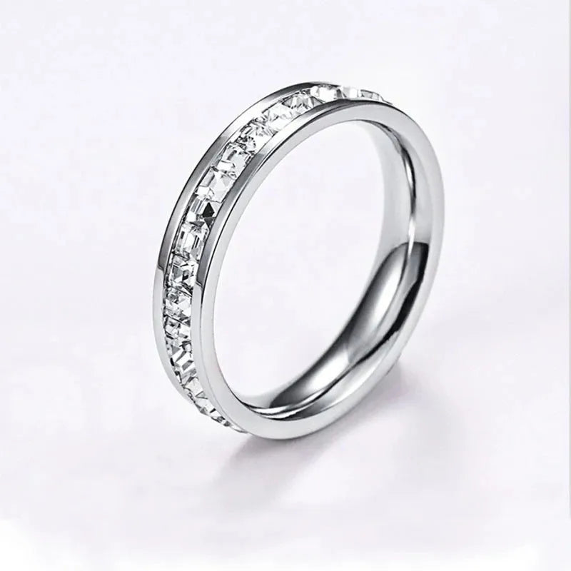 Hot Steel Single Row Gypsophila Stainless Steel Couple Ring Women's  Jewelry Personality Simple Small Ring