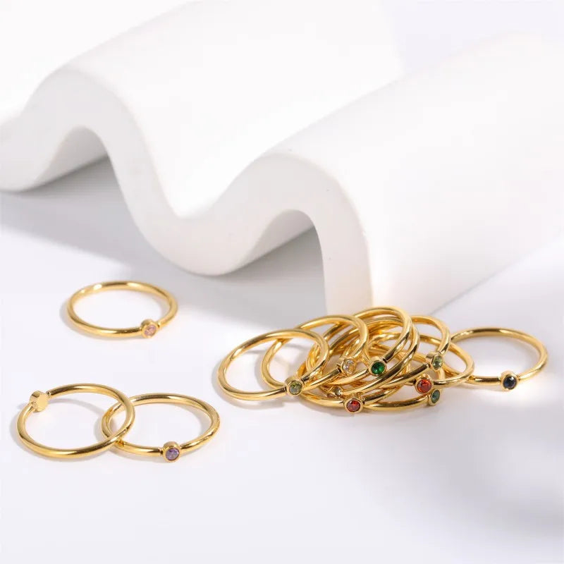 Mimalist 18K Gold Plated Zircon Stainless Steel 12 Months Birthstone Stackable Ring