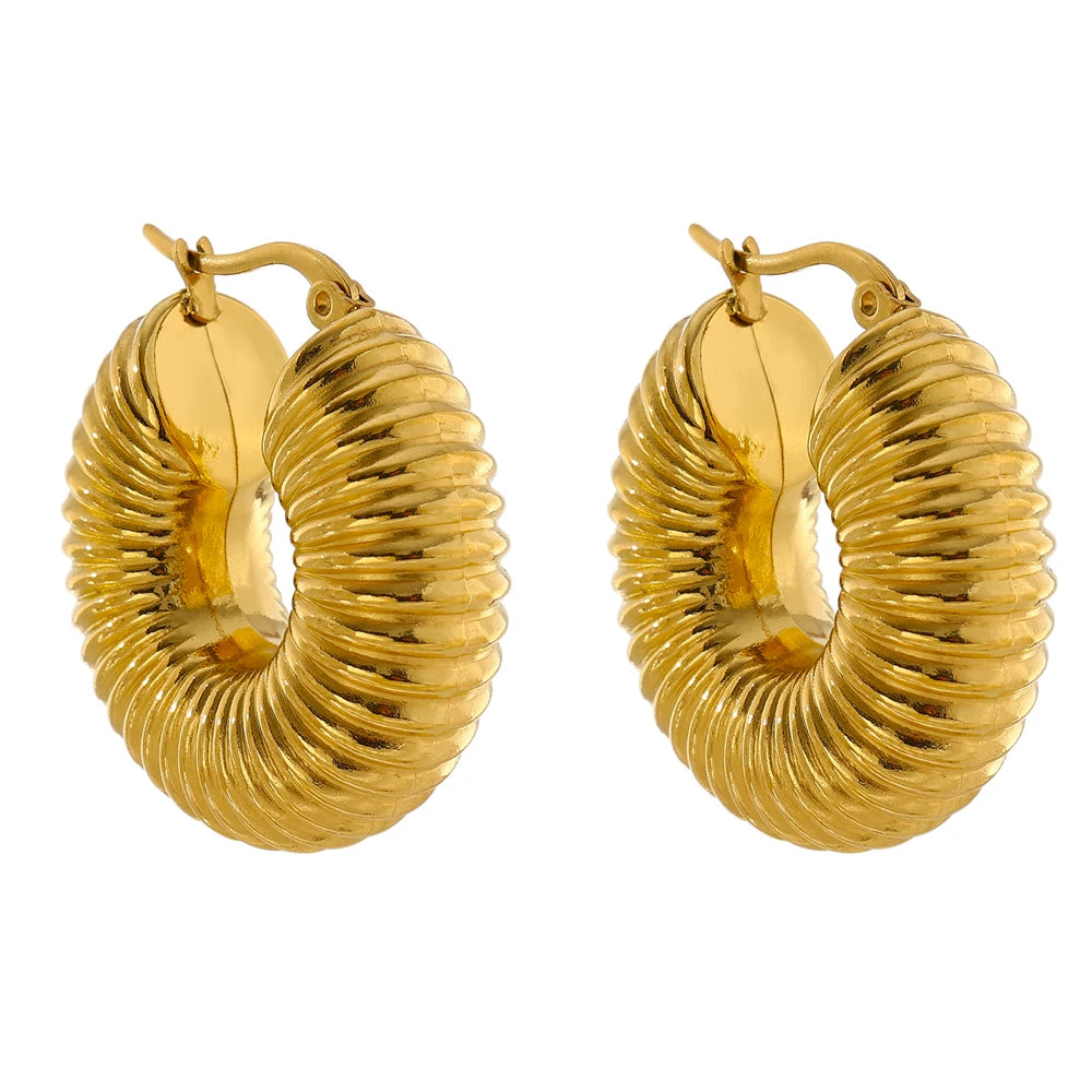 JINYOU 1659 Personalized Trendy Round Chunky Hoop Earrings Stainless Steel 18K Gold Plated Waterproof Fashion Trendy Jewelry