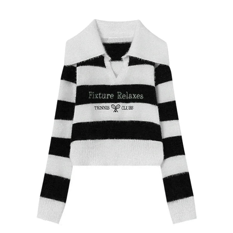 2024 OEM Neutral Youth Polo Knitted Sweater Long-sleeve Stripes  Jacquard logo Sweater Cotton Warm 7GG Turtle Neck Knit Sweater