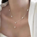 Vintage Friends Rachel Style Y-Shape Necklace and Earring Set Natural Freshwater White Pearl Elegant Retro Jewelry