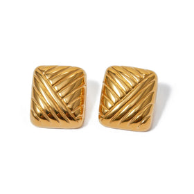 ERESI Statement Jewelry 2024 Vintage Earring Gold Plated Anti Tarnish Non Allergic Stainless Geometric Square Textured Earrings