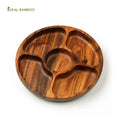 Hot Selling Round Acacia Wooden Nuts Fruit Appetizer Serving Tray Plates With 5 Compartment Plates for Snack