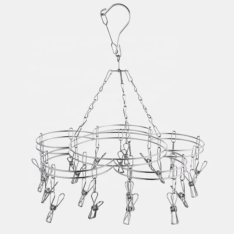 Silver Clothes Clips Non slip Hangers Sock Hanger and Stainless Steel Socks Peg and Hanger With 20 Pegs