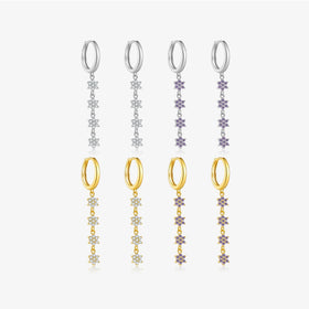 FUAMAY Fashion 925 Sterling Silver White Purple Zircon Flower Earrings for Women Long Drop Earrings